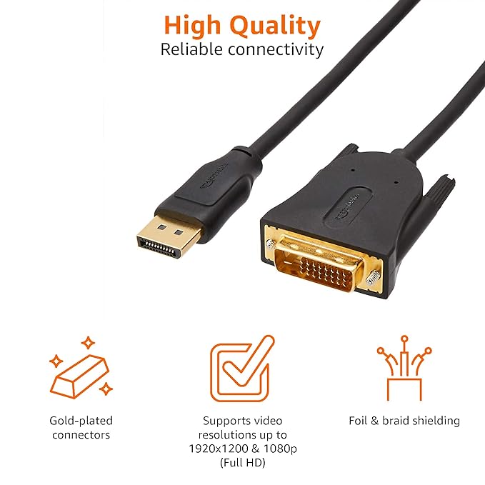 Amazon Basics DisplayPort to DVI Cable Personal Computer - 3 Feet (Black) Amazon Basics DisplayPort to DVI Cable Personal Computer - 3 Feet (Black)